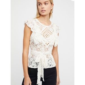 NWOT Free People White Lace Top XS